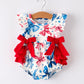 4th of july Bow Print Girls Romper