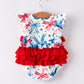4th of july Bow Print Girls Romper